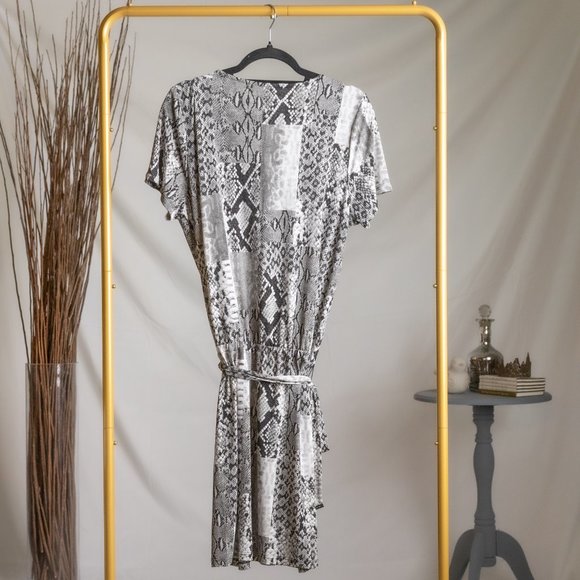 Michael Kors Snakeskin Patchwork Print Belted Dress, Size Large - Picture 2 of 12